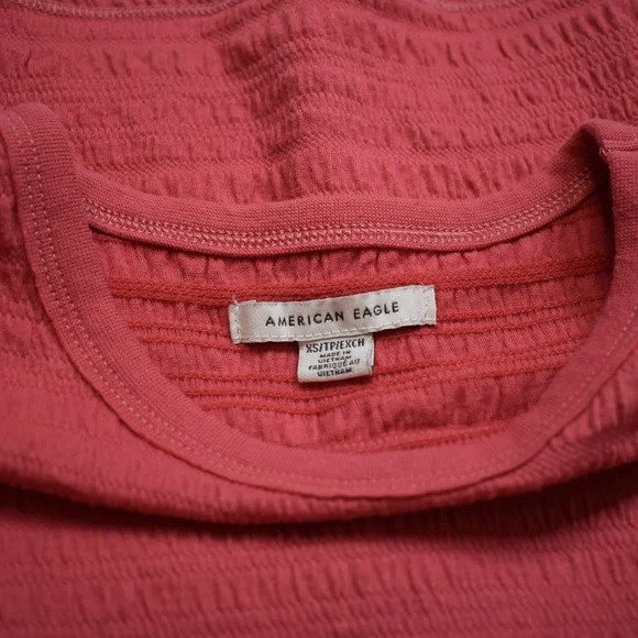 American Eagle Smocked Crop Tee Sz XS Top Shrunken Fit Boho Minimalist Barbie - Picture 10 of 16